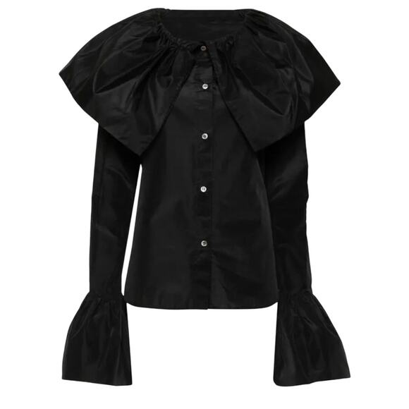 Yohji Yamamoto Taffeta Designer Blouse High Fashion Black Blouse Silk Collar S - Picture 2 of 12